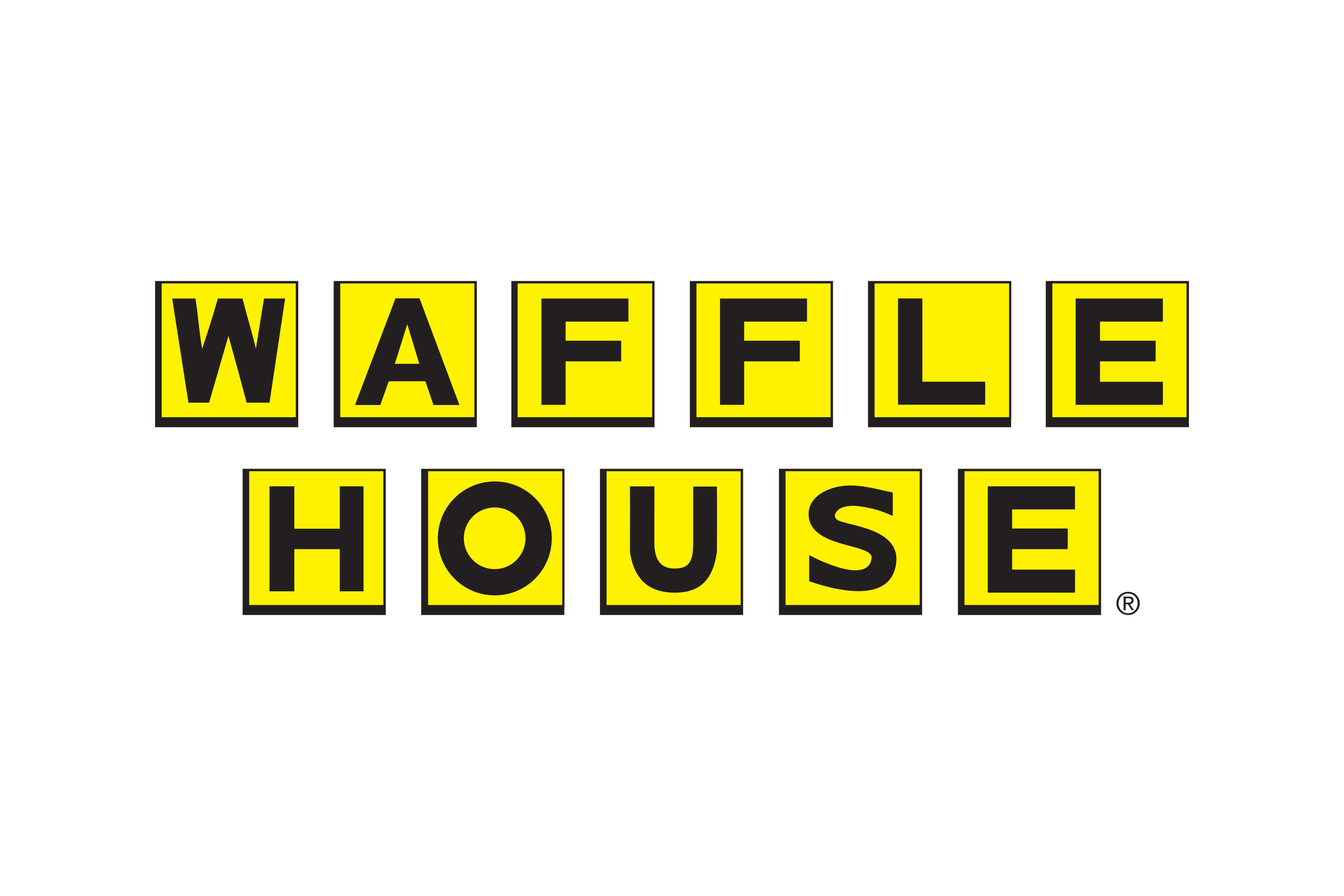 Waffle House Yellow Black Restaurant Logo Transparent Background PNG Graphic