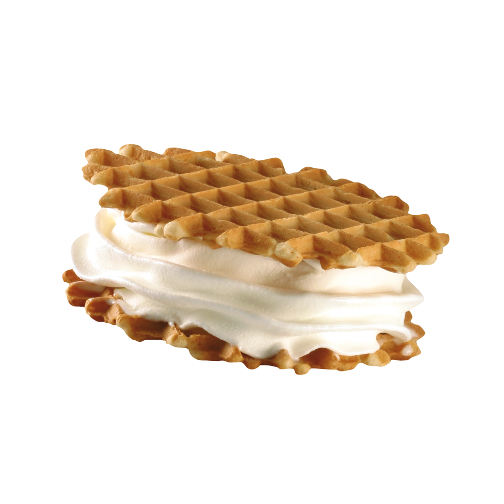 Waffle Ice Cream Sandwich with Cream Filling and Crisp Grid Pattern PNG