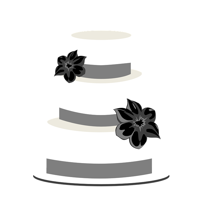 Black Tiered Wedding Cake Silhouette Icon with White Icing Lines PNG Graphic