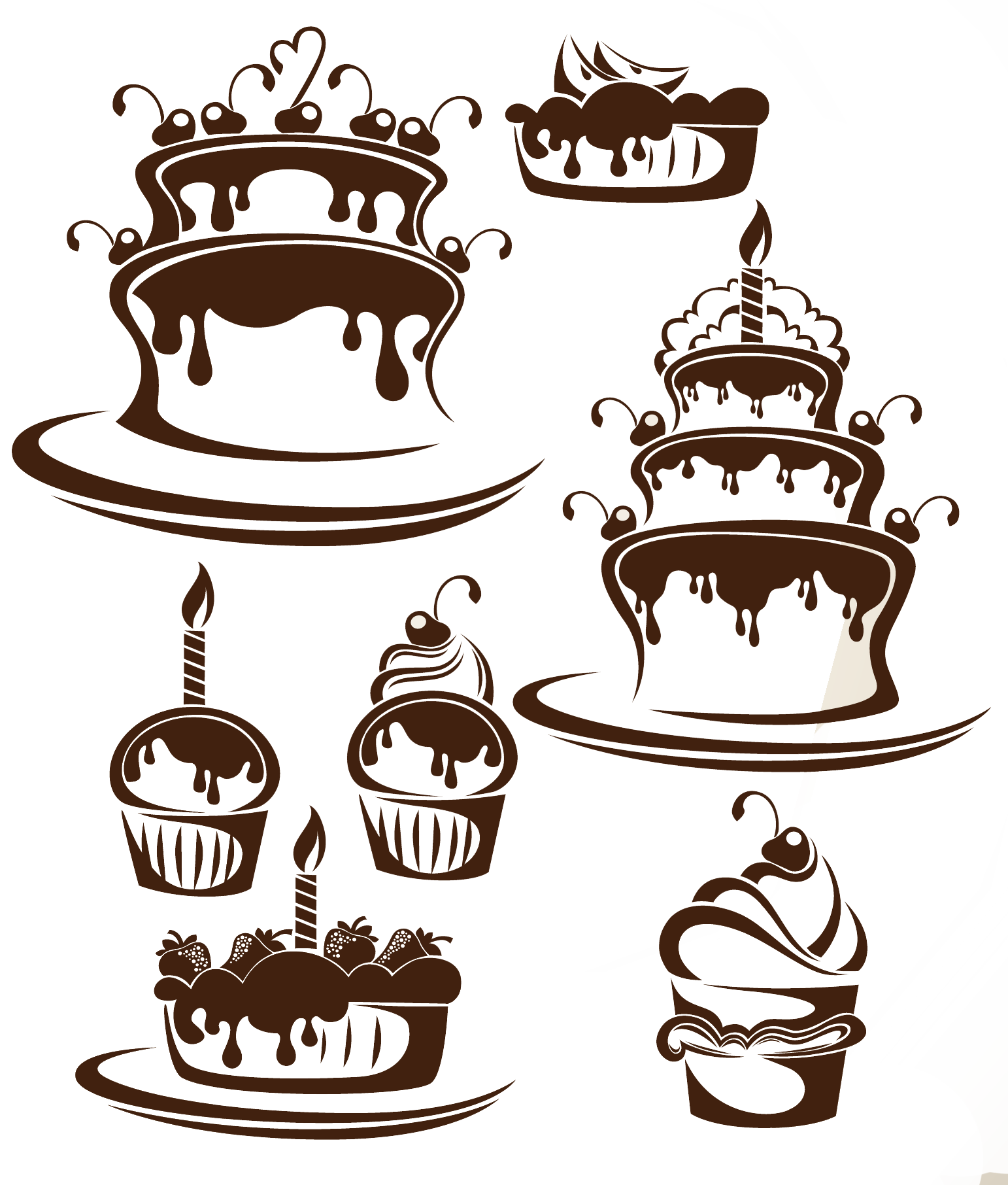 Collection of Small Wedding Cake Sketches in Black Line Art PNG Graphic