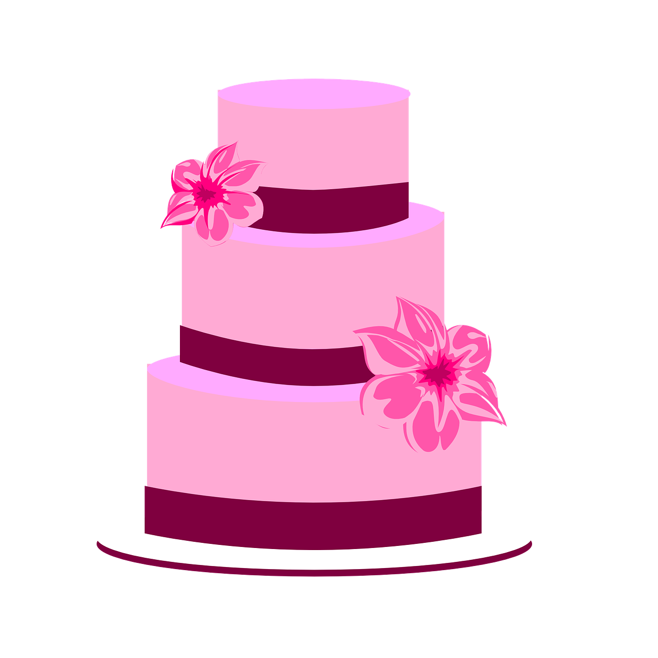 Minimal Pink Wedding Cake Icon with Floral Tier Decorations Transparent PNG