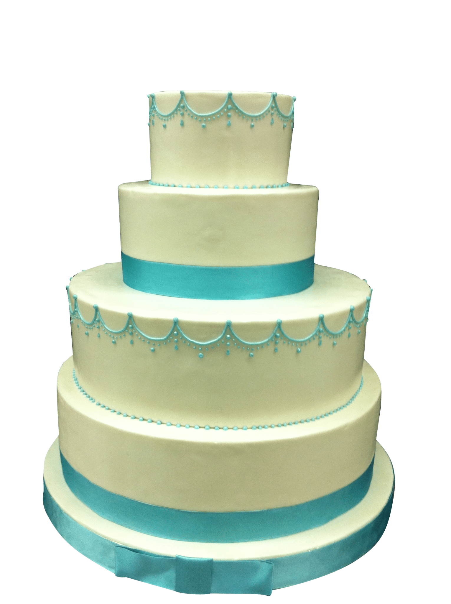 Mint Green and White Wedding Cake with Wide Layered Ribbons PNG Image