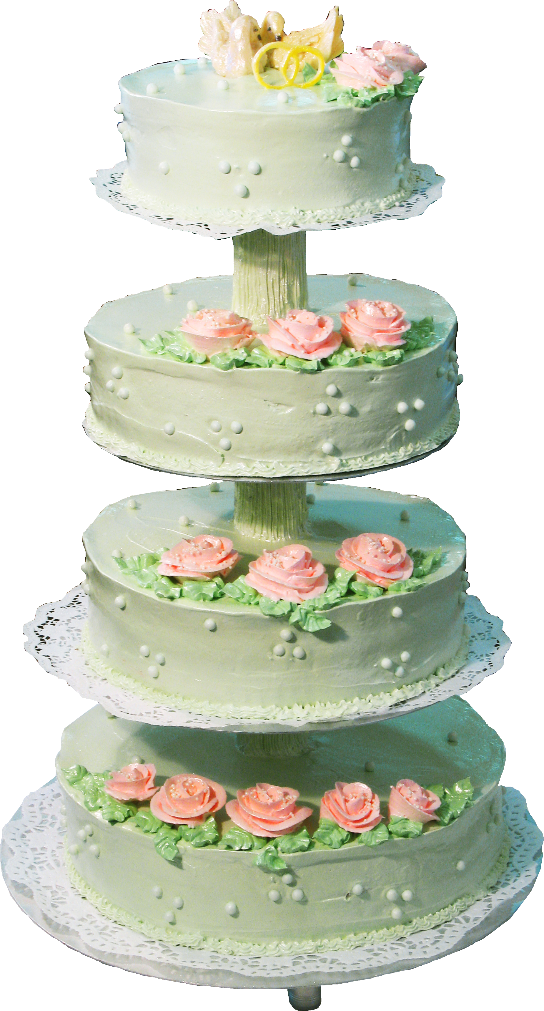 Pale Green Wedding Cake with Floral Garlands and Multiple Tiers PNG Image