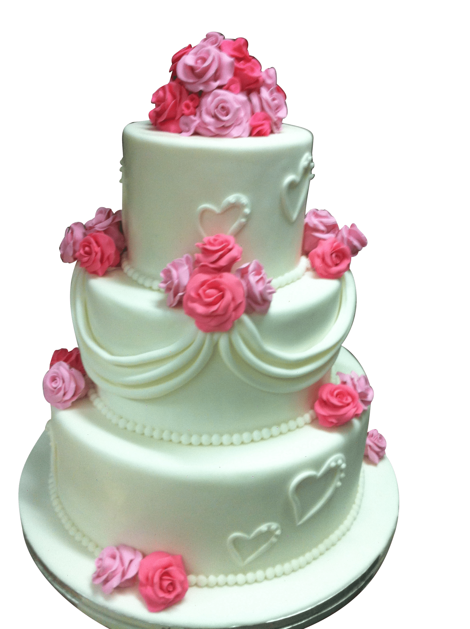 Pale Green Wedding Cake with Pink Roses and Decorative Icing PNG Photo