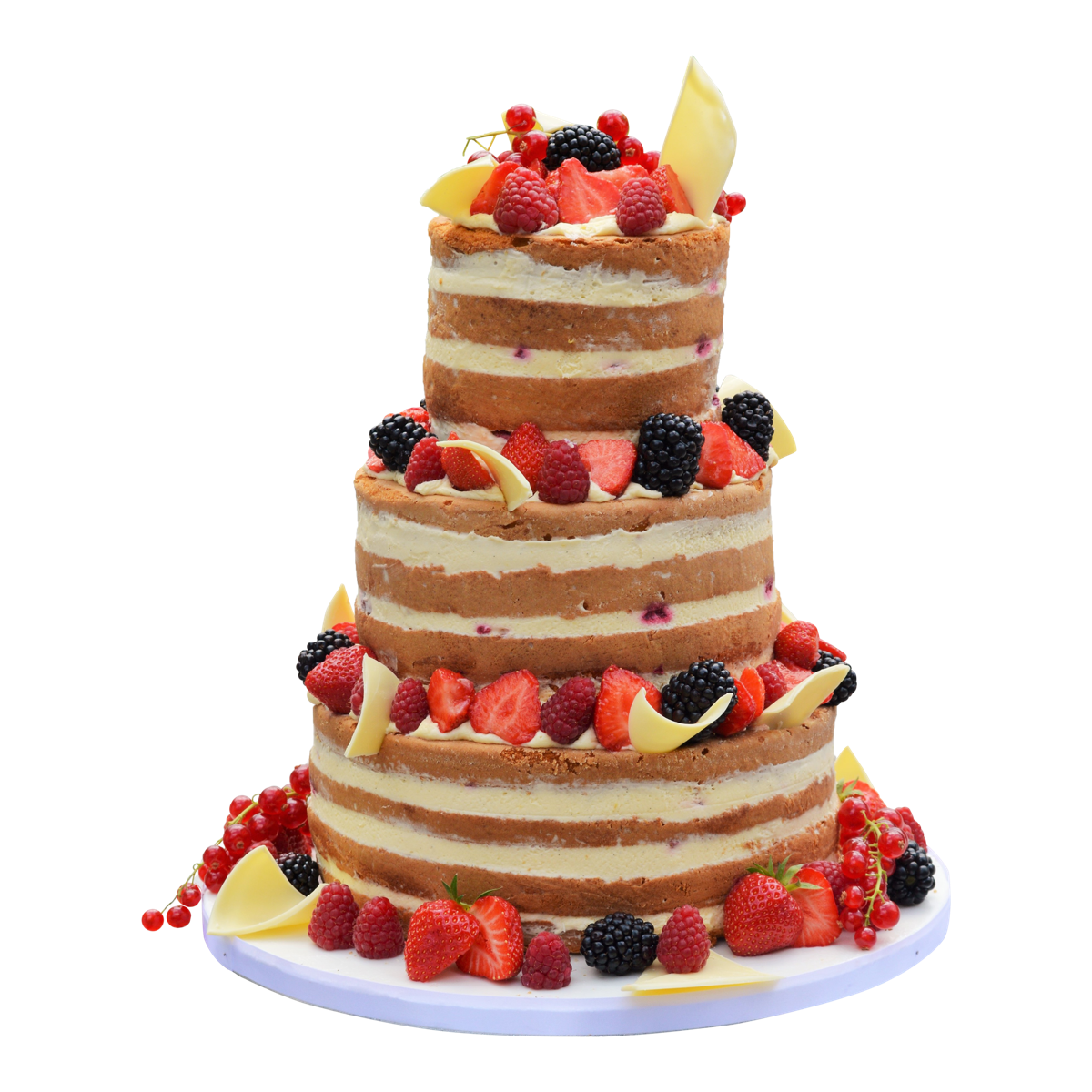Rustic Naked Wedding Cake with Fresh Berries Flowers and Natural Layers PNG Photo