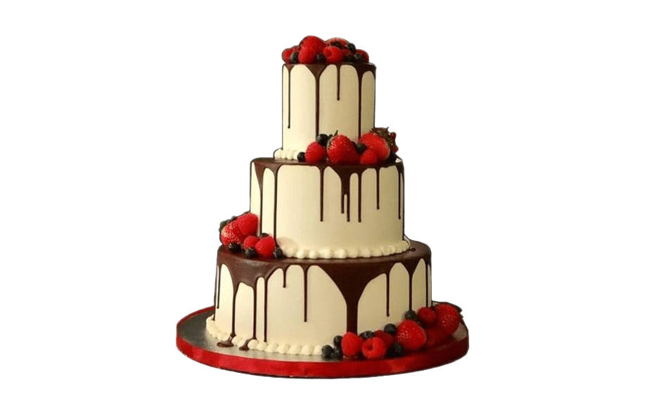 Tall Ivory Wedding Cake with Burgundy Flowers and Dark Piping PNG Image