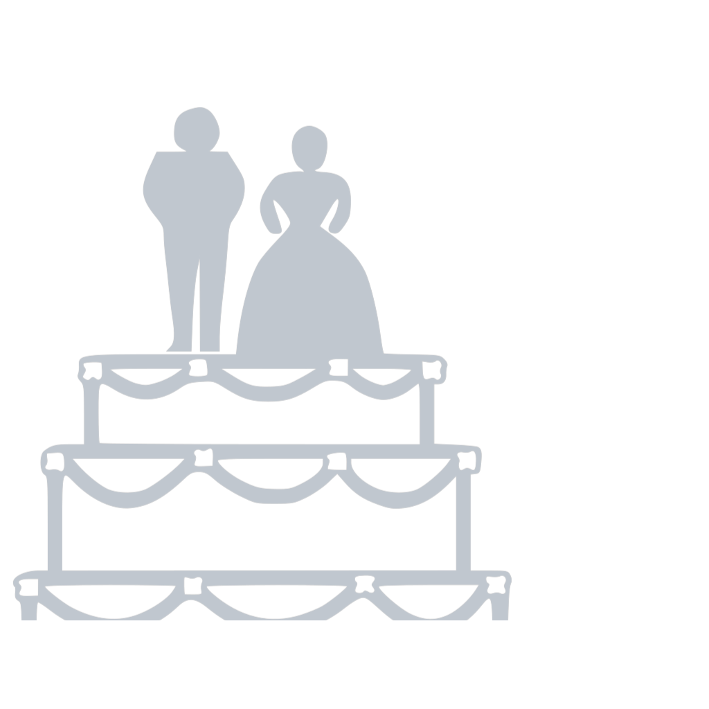 Wedding Cake Outline Icon with Bride and Groom Silhouettes PNG Symbol