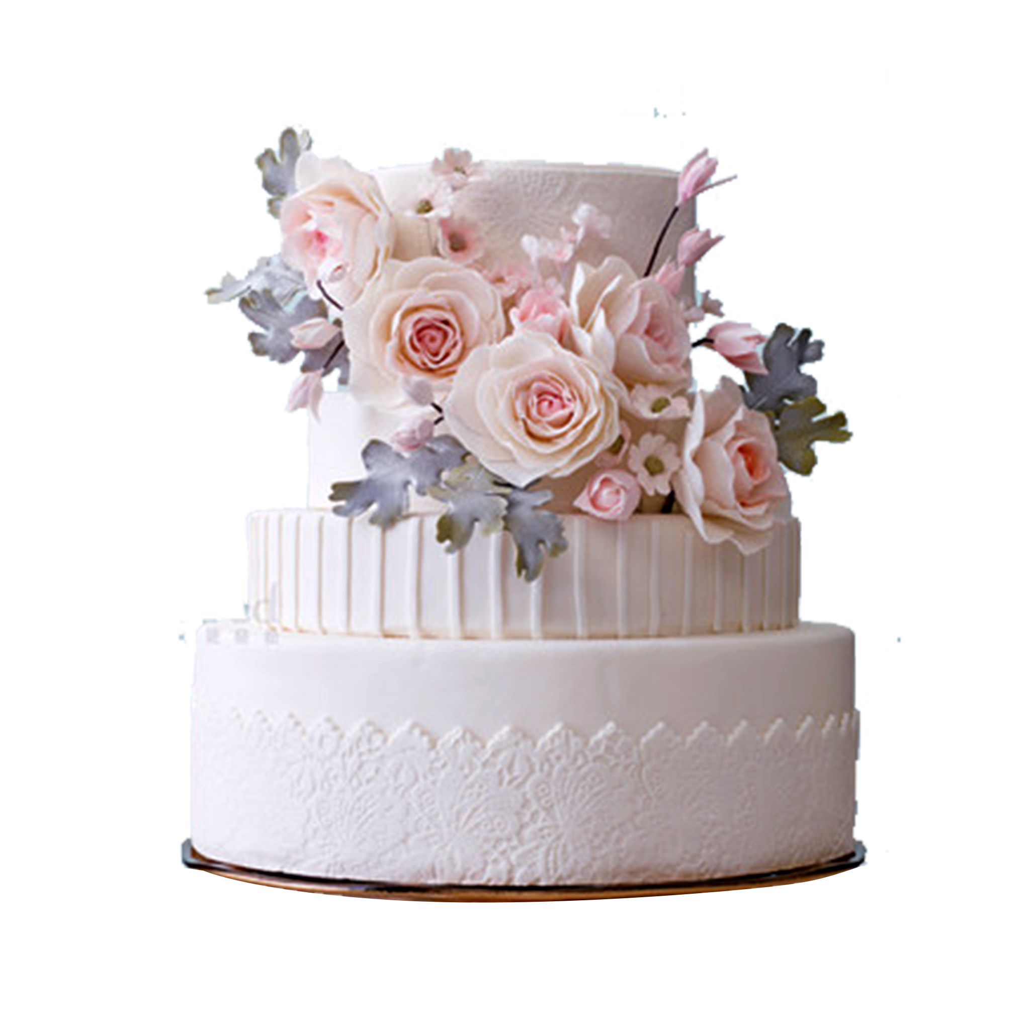 White Wedding Cake with Pink Rose Bouquet Topper Transparent PNG Photo