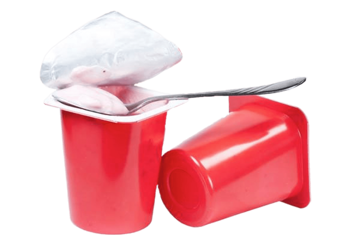 Activia Yogurt Cups and Opened Lid Pack with Spoon PNG Product Image