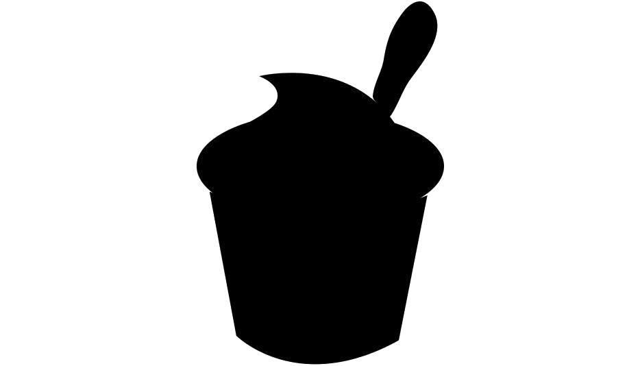 Black Yogurt Cup Silhouette Icon with Spoon and Topping PNG Graphic