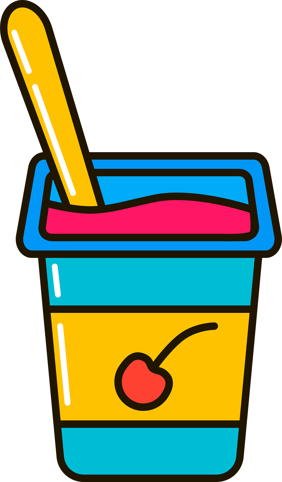 Cartoon Fruit Yogurt Cup with Spoon Straw and Colorful Toppings PNG Graphic