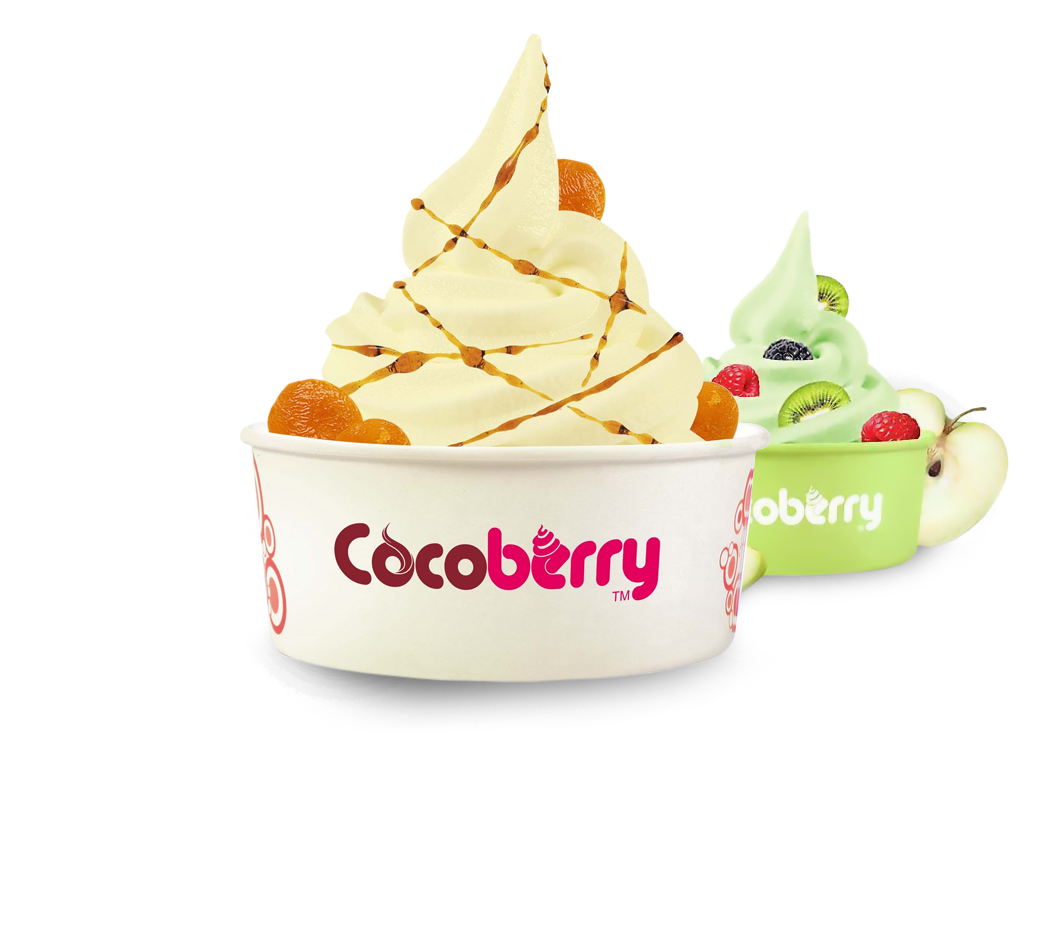 Cocoberry Frozen Yogurt Sundae Cup with Fruit Toppings PNG Dessert Photo