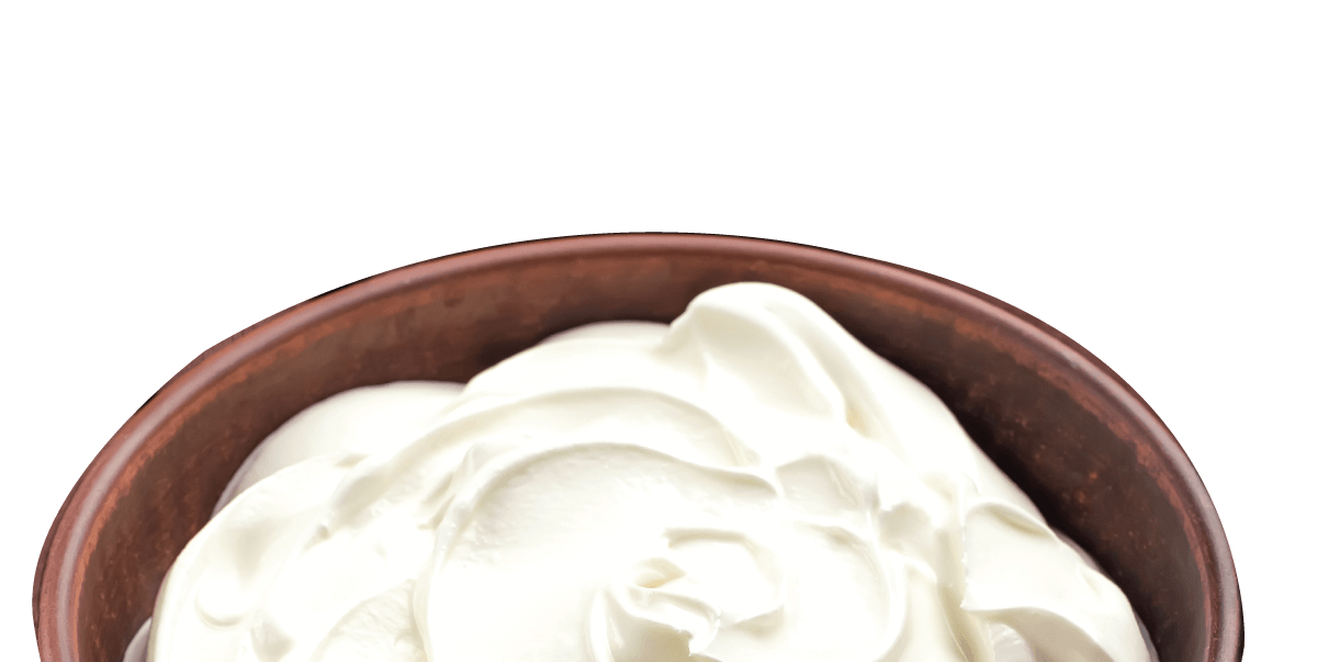 Creamy Plain Yogurt in Brown Ceramic Bowl Overhead PNG Food Photo