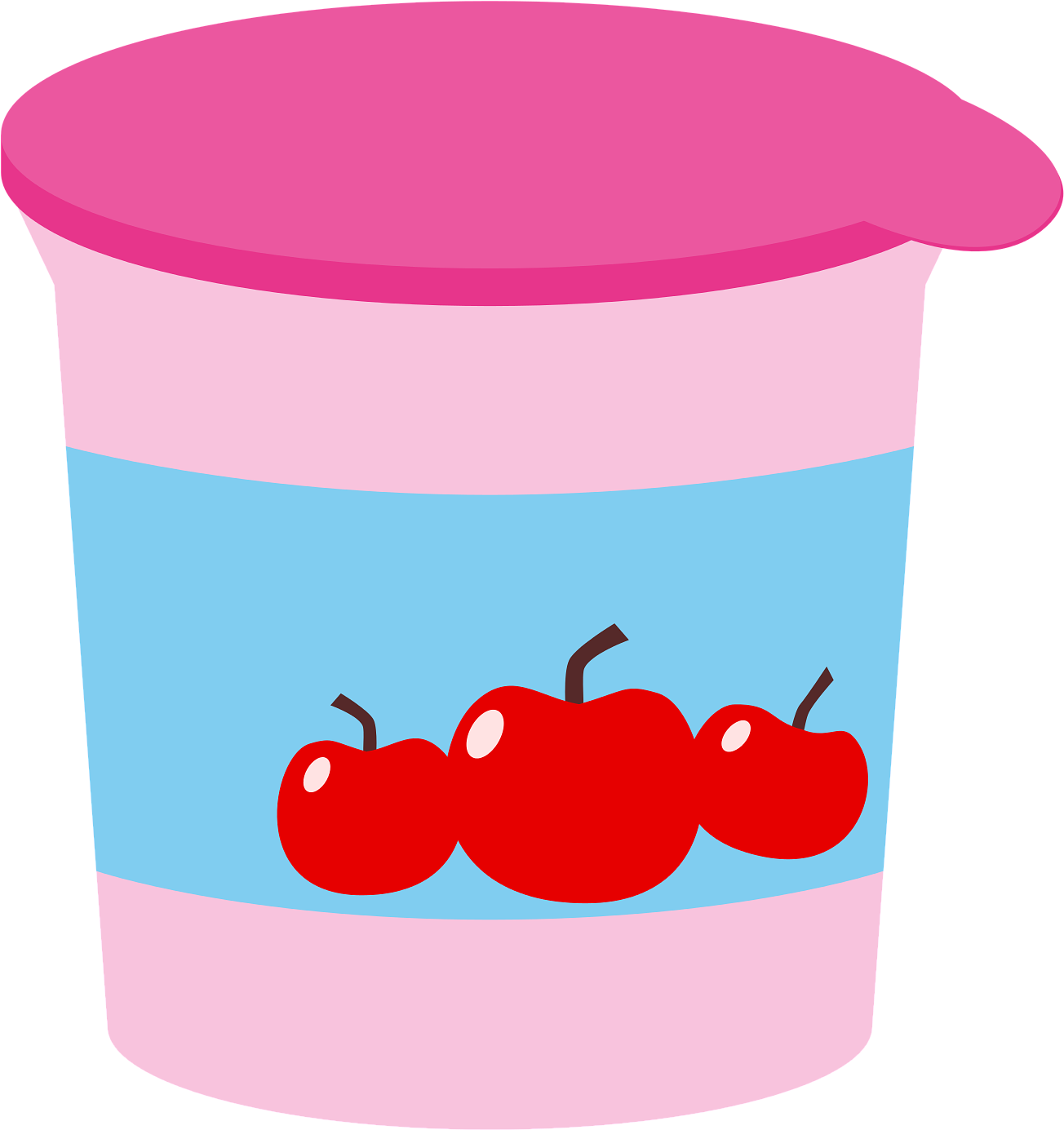 Cute Pink Yogurt Pot Cartoon with Red Cherry Decorations PNG Illustration
