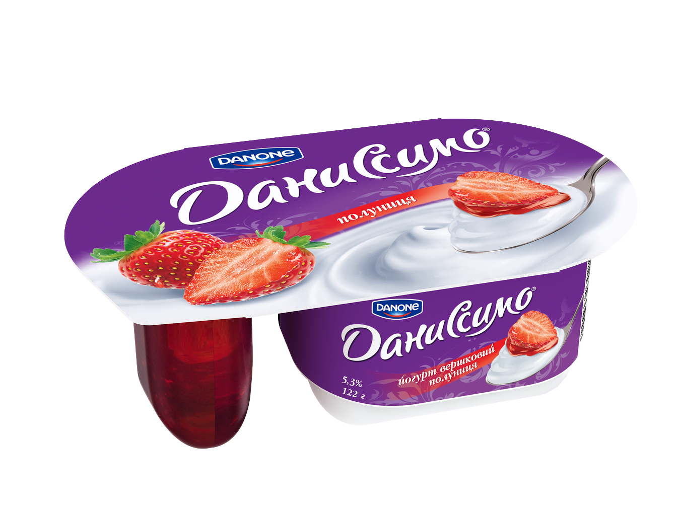 Danissimo Strawberry Duo Yogurt Snack Cup with Dual Compartments PNG Packaging Image