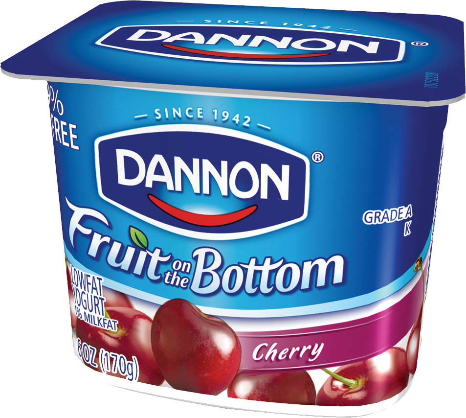 Dannon Fruit on the Bottom Cherry Yogurt Cup with Blue Lid PNG Product Image