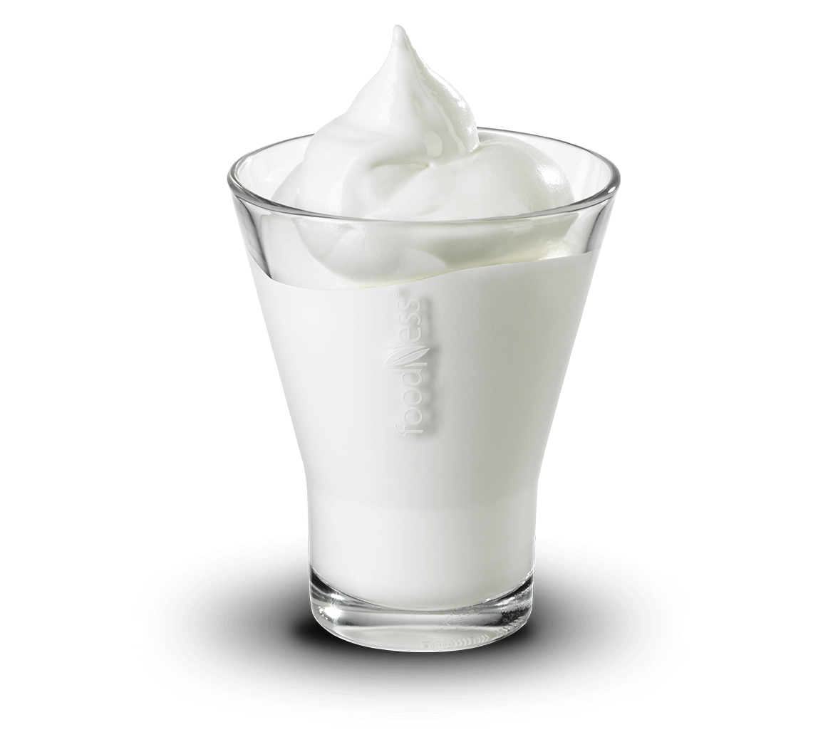 Glass Cup of Thick Yogurt with Soft Swirl Topping PNG Dessert Image