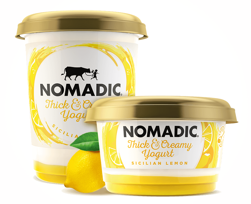 Nomadic Lemon Yogurt Snack Pots with Yellow Product Packaging PNG Image