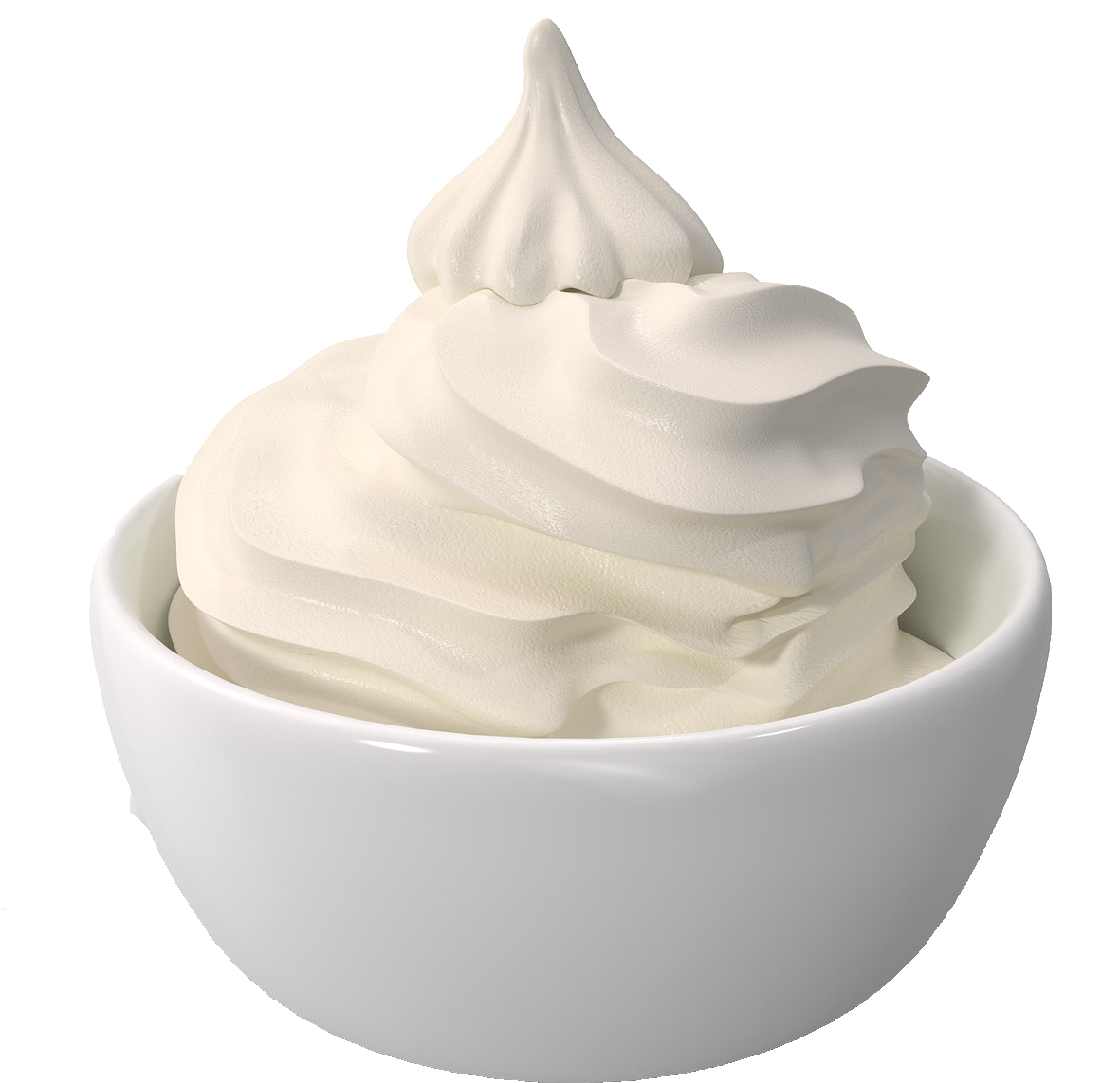 Plain Frozen Yogurt Soft Serve Swirl in White Bowl PNG Food Photo