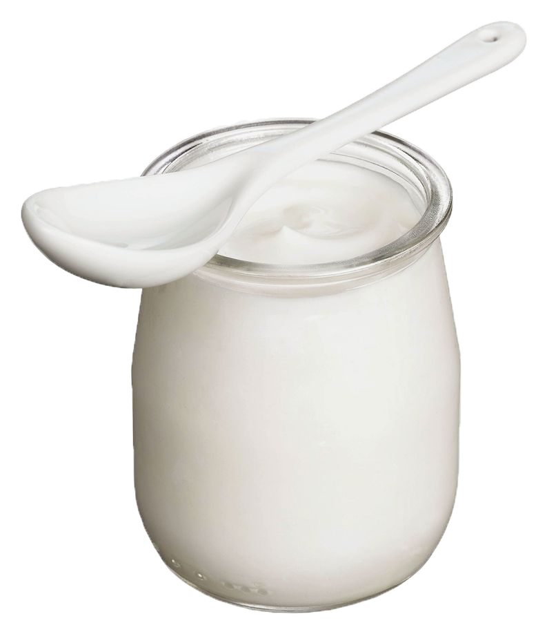 Plain Yogurt in White Ceramic Pot with Spoon Transparent PNG Image