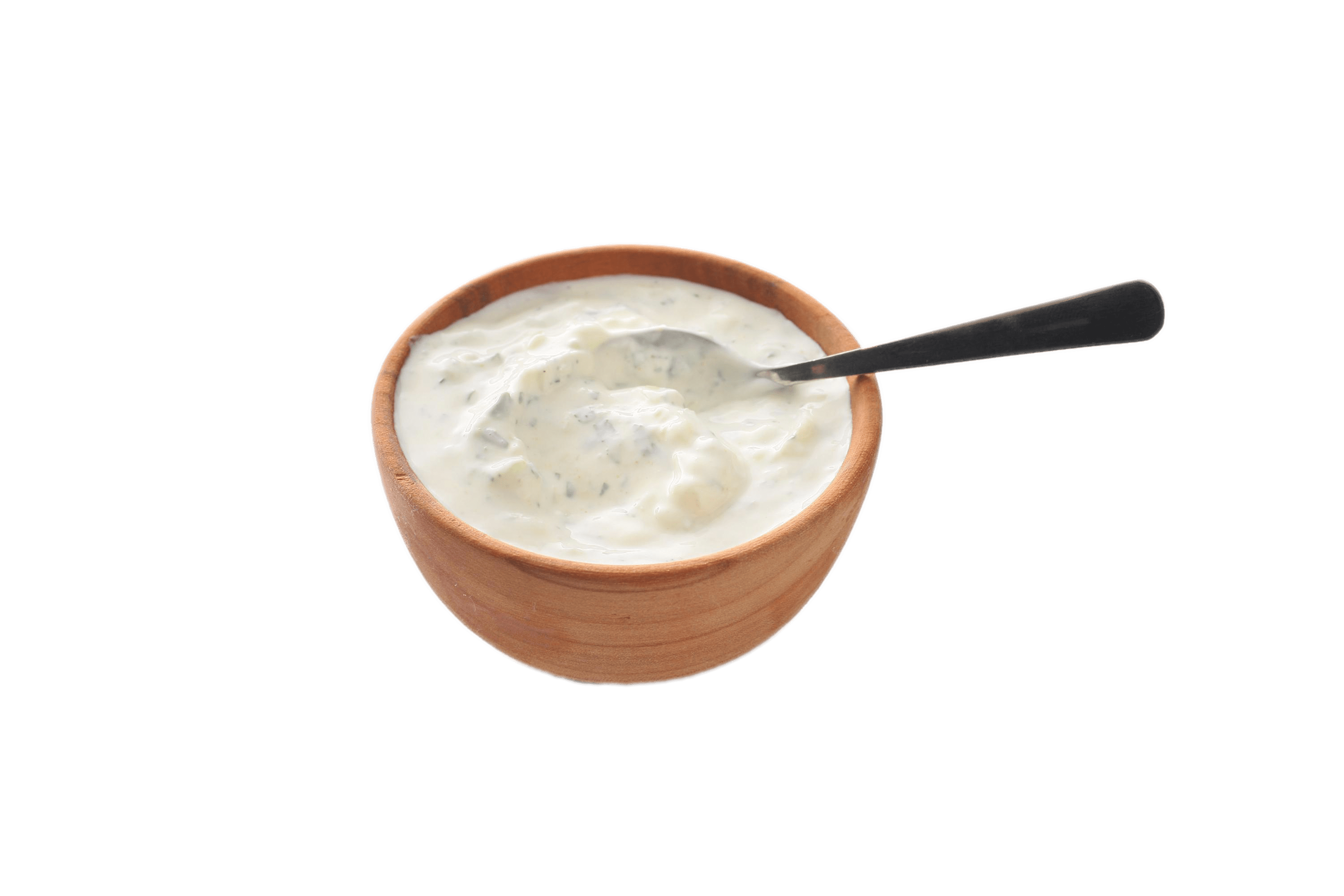 Small Bowl of Plain Yogurt with Wooden Spoon PNG Food Photo