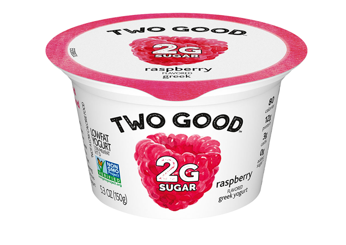 Two Good Strawberry Greek Yogurt Cup with Pink Lid PNG Product Photo