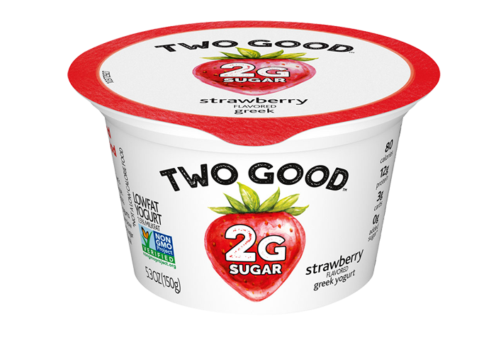 Two Good Strawberry Greek Yogurt Cup with Red Lid PNG Packaging Image