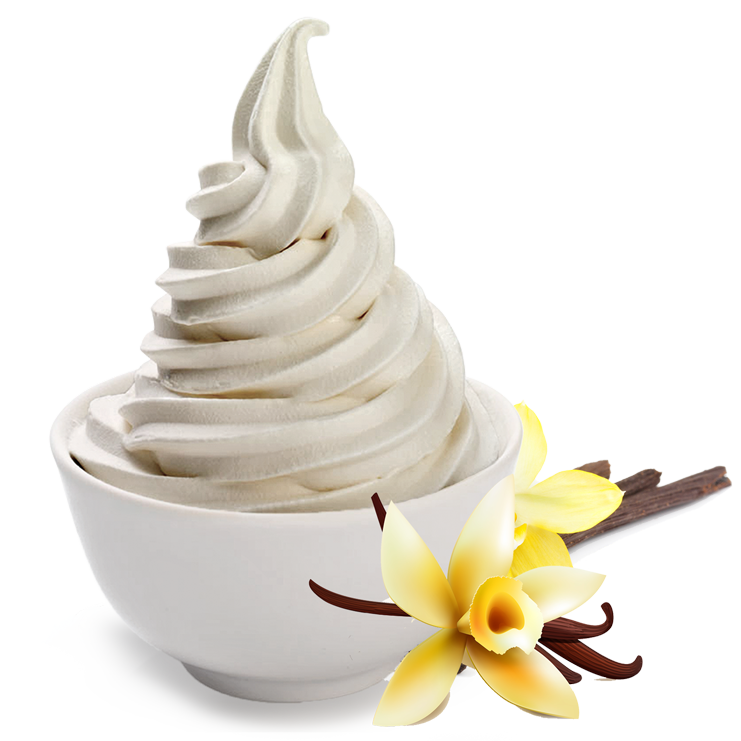 Vanilla Frozen Yogurt Soft Serve with Banana Garnish PNG Dessert Image