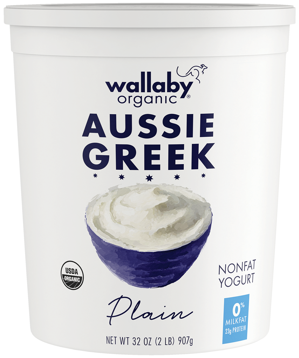 Wallaby Aussie Greek Plain Yogurt Container with Blue Label PNG Product Image