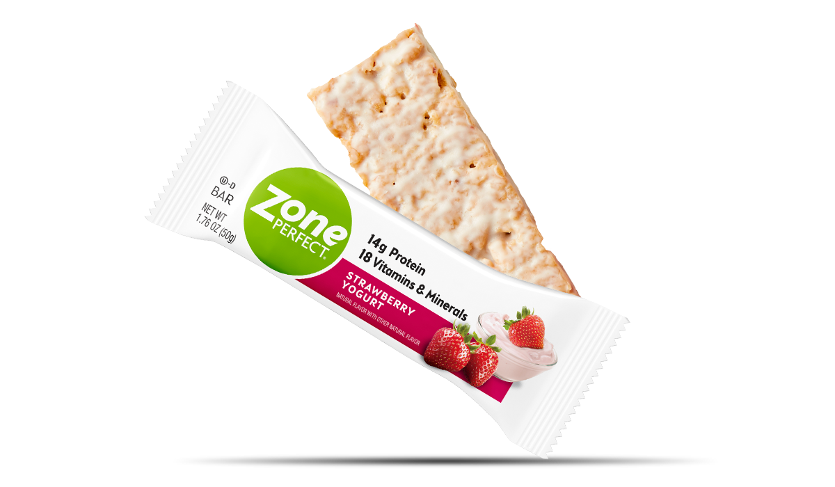 Wrapped Strawberry Yogurt Snack Bar in Printed Product Packaging PNG Image