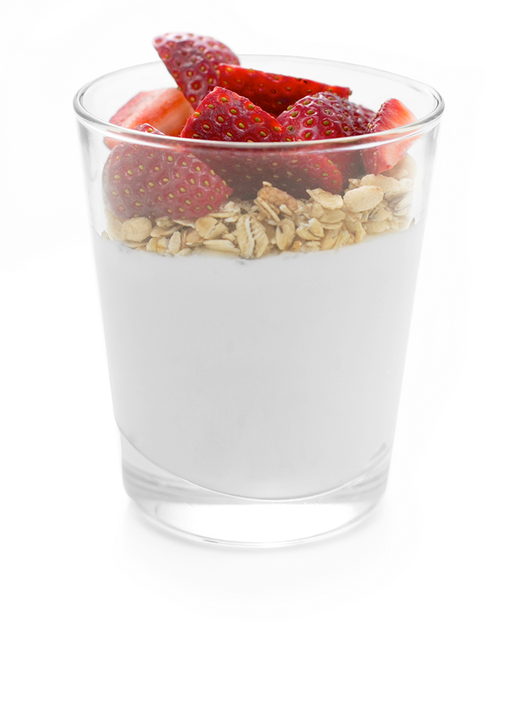Yogurt Parfait Glass Layered with Granola and Strawberries PNG Food Photo