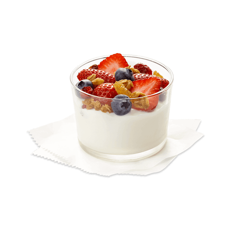 Yogurt Parfait Glass with Granola Berries and Fresh Fruit PNG Dessert Photo