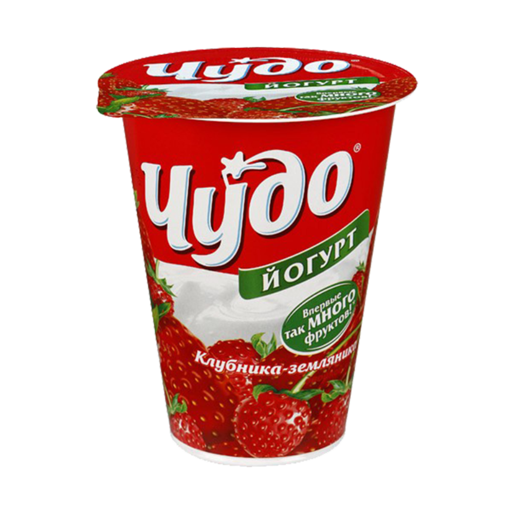 Yugo Honey Strawberry Yogurt Cup with Red Green Label PNG Packaging Photo