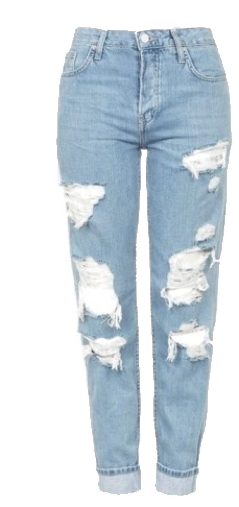 Light Blue Ripped Boyfriend Jeans with Cuffs