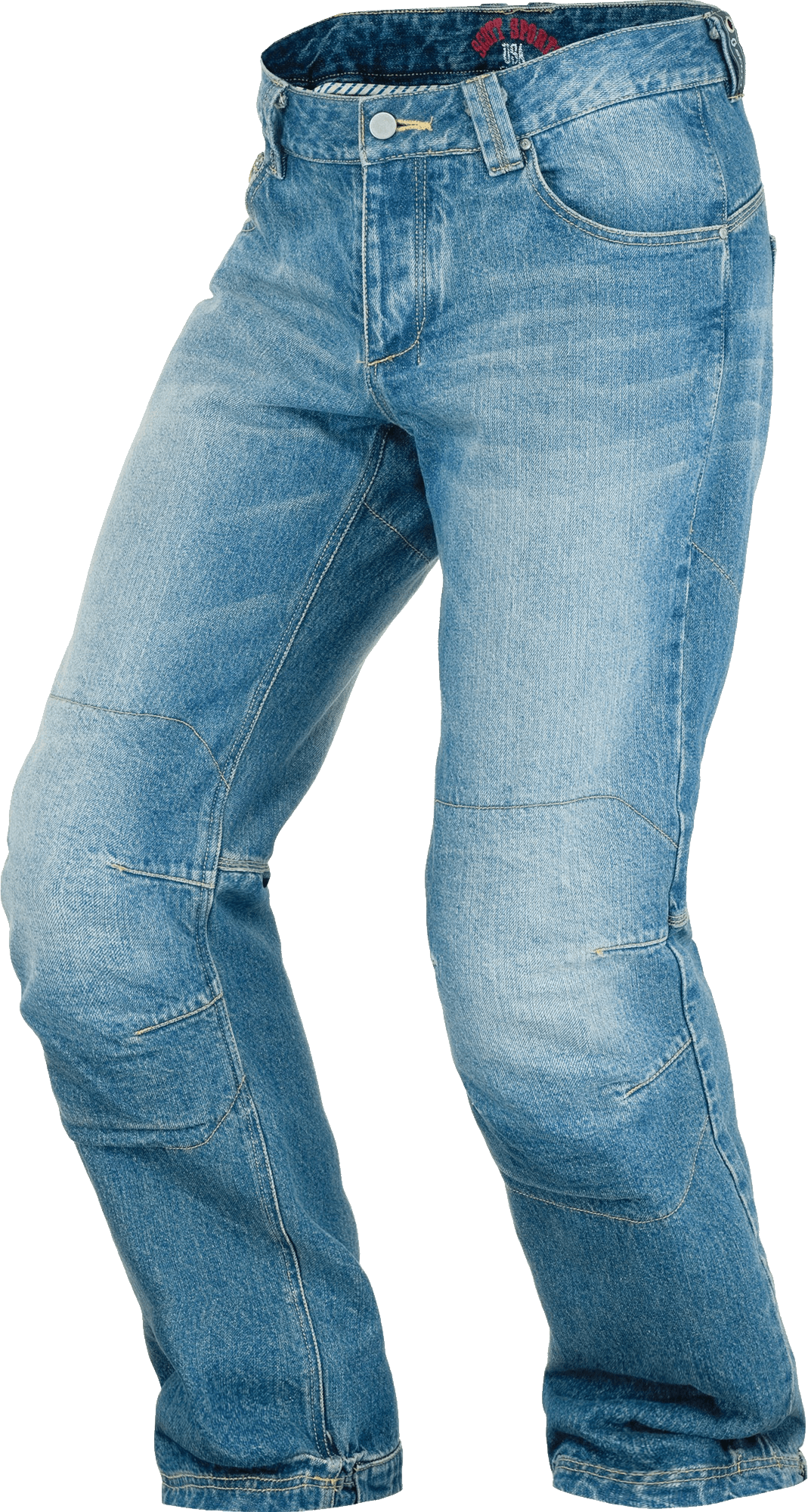 Stonewashed Blue Denim Jeans with Reinforced Knees