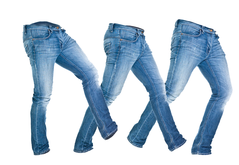 Three Faded Blue Jeans in Motion