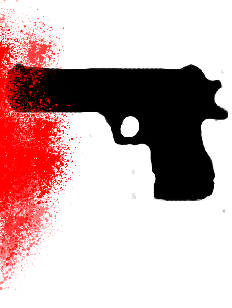 Black Pistol Silhouette with Red Splatter