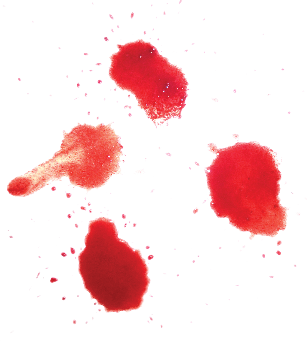 Red Ink Splatter Blots with Scattered Droplets