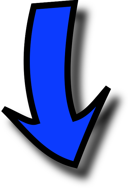 Bright Blue Down Arrow with Black Outline