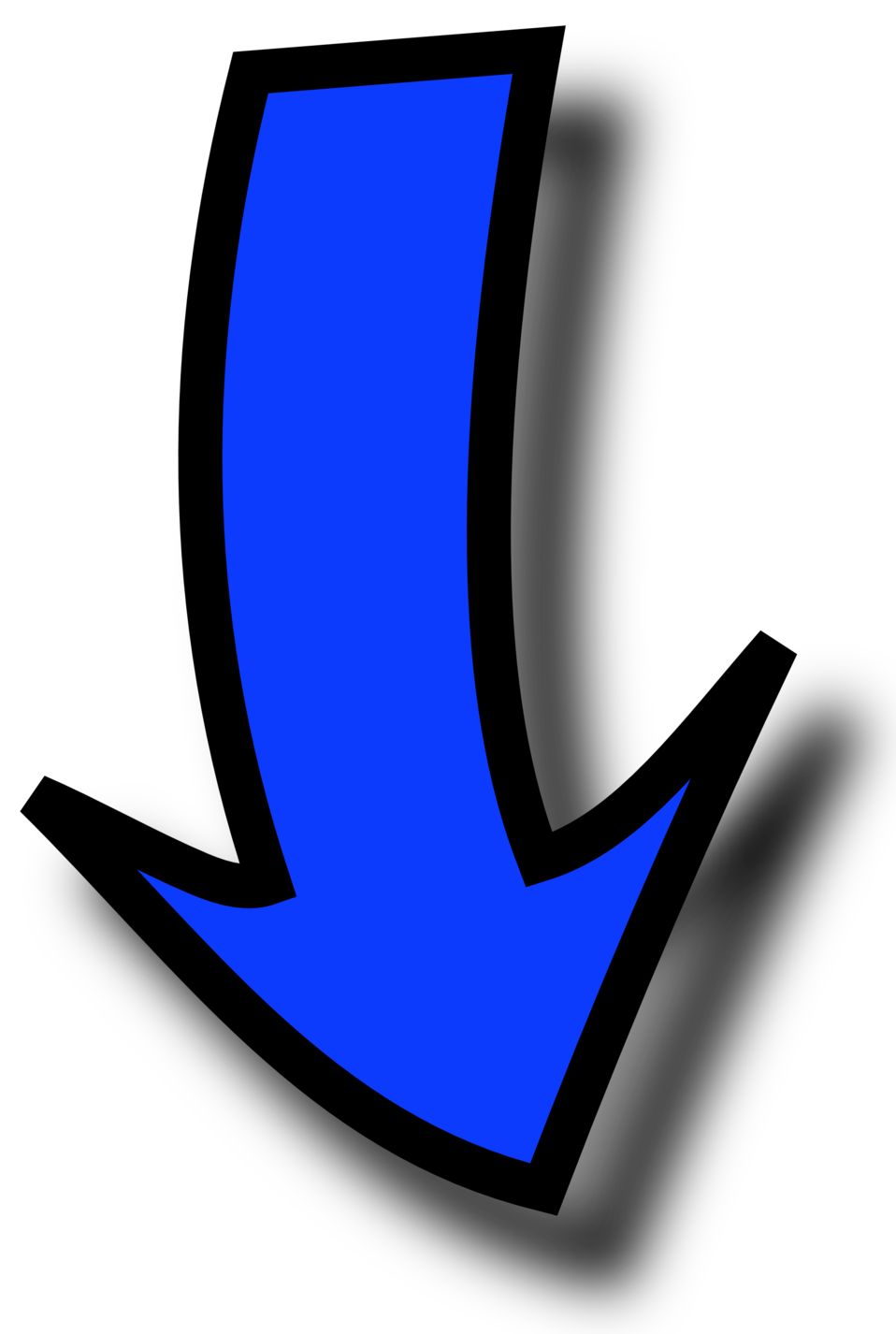 Blue Cartoon Down Arrow with Black Outline