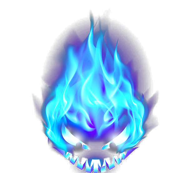 Blue Flame Skull with Glowing Cyan Fangs