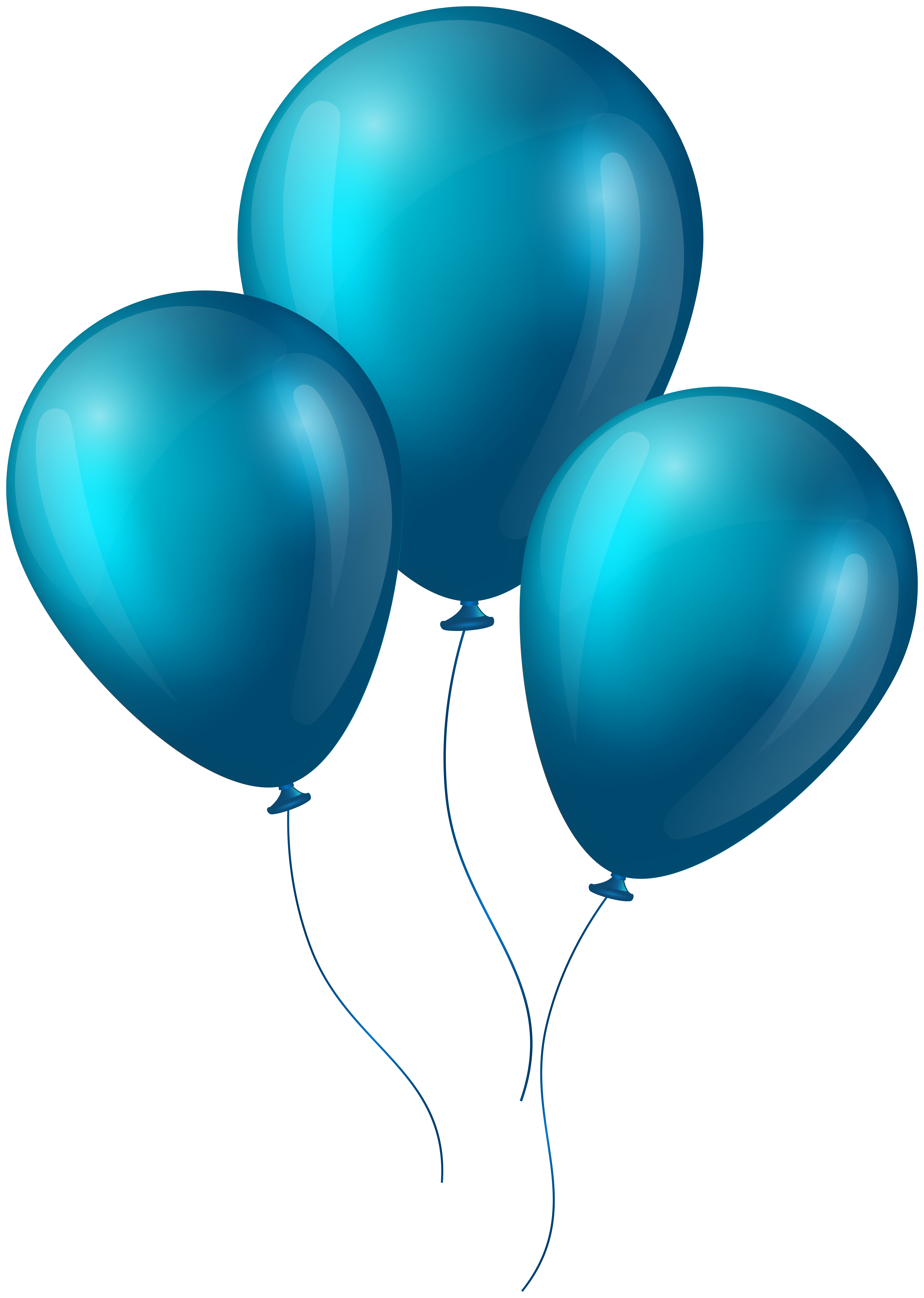 Three Teal Blue Metallic Balloons Bunch Ultra HD PNG File