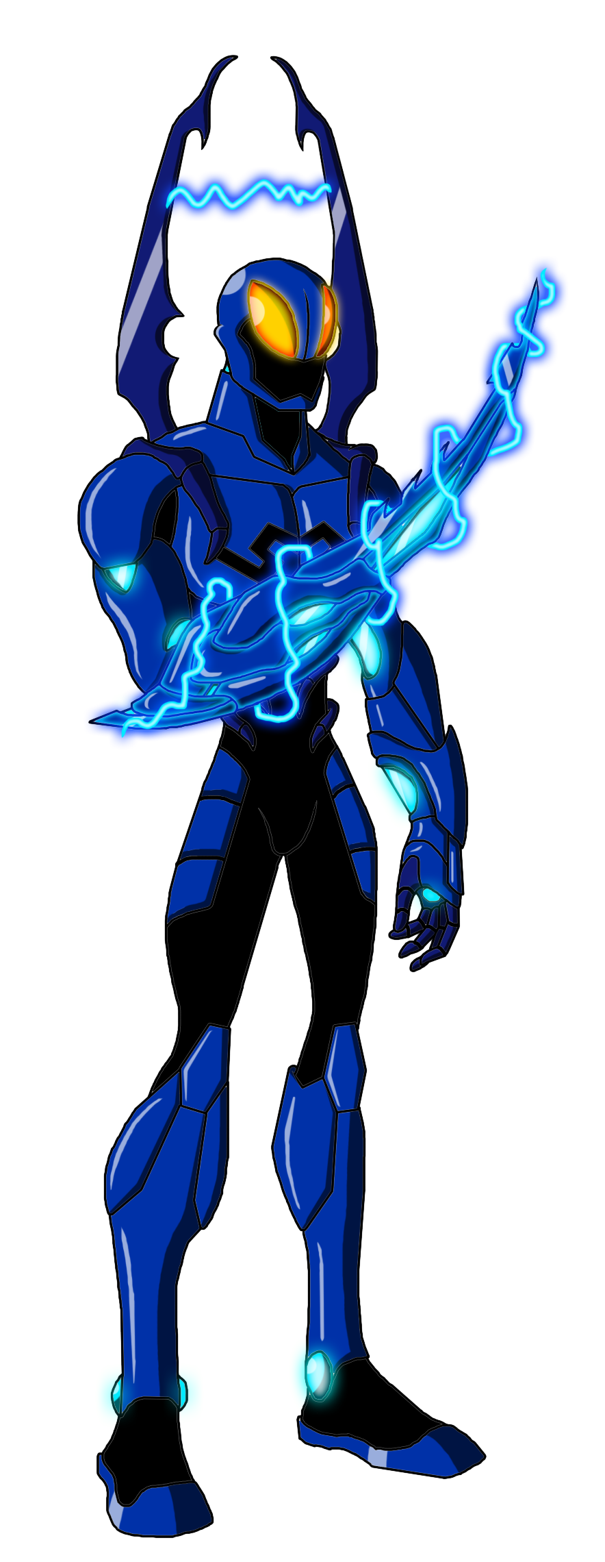 Blue Beetle Animated Standing With Energy Sword PNG Image With Transparency