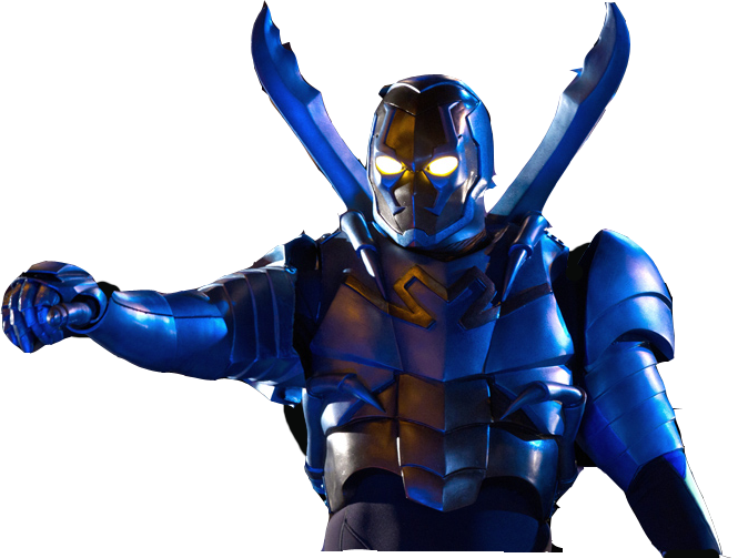 Blue Beetle Armored Hero Punching With Glowing Eyes PNG Transparent Image