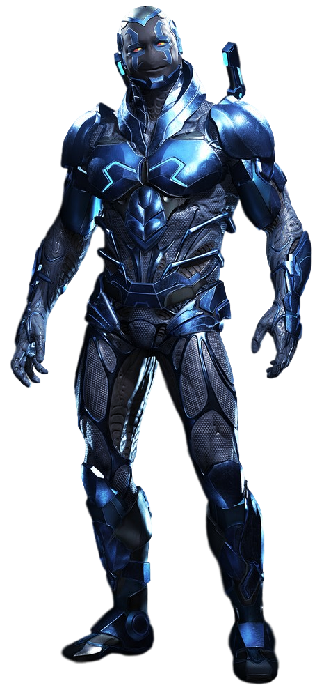 Blue Beetle Armored Suit Standing Full Body Game Render PNG