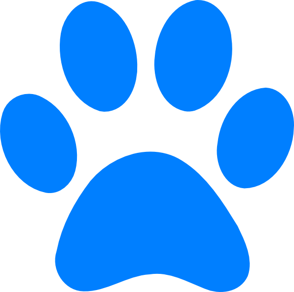 Azure Blue Animal Paw Print Flat Silhouette PNG Clipart