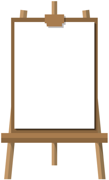 Blank White Canvas On Brown Wooden Easel Simple Clipart PNG File