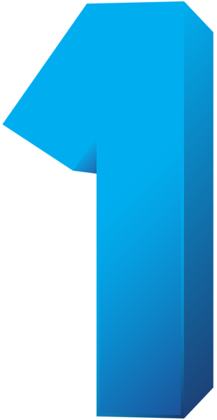 Blue 3D Number One Gradient Digit Transparent Background PNG Image