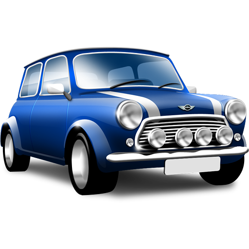 Blue Classic Mini Cooper With White Stripes Front View PNG Free Download