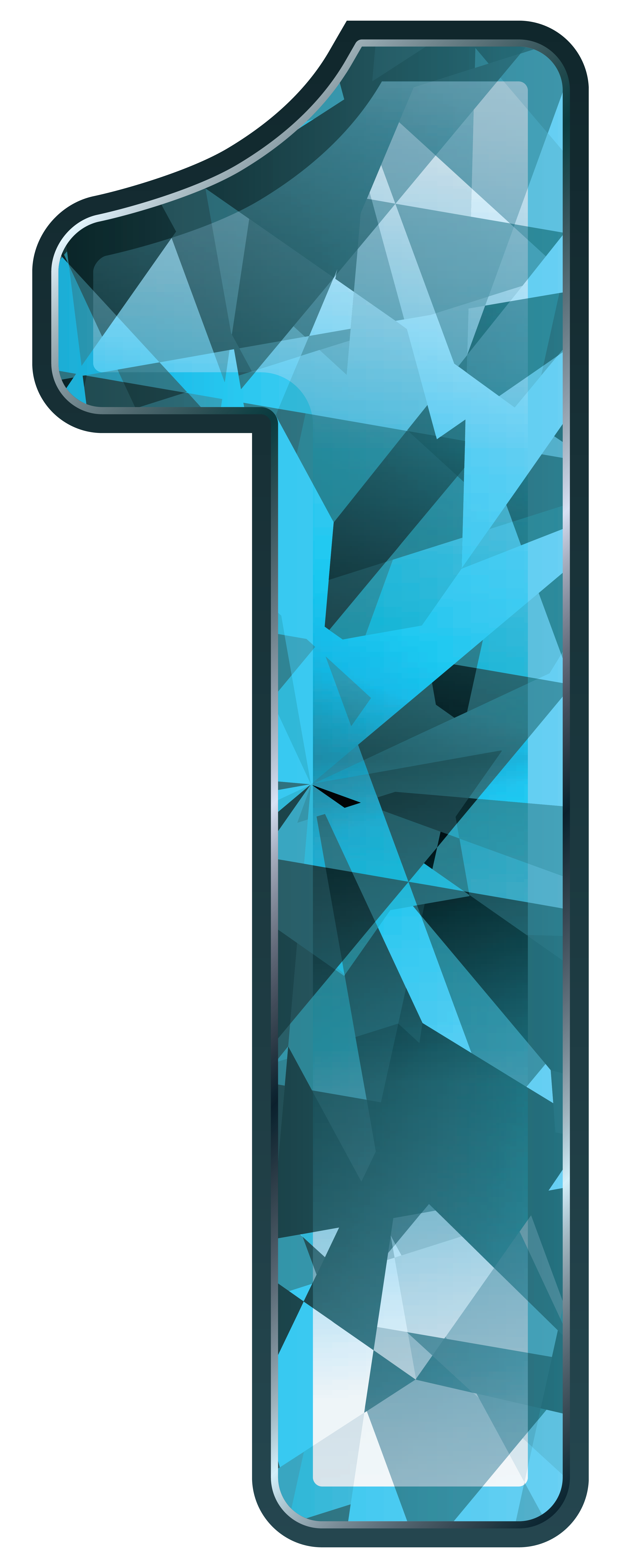 Blue Crystal Geometric Number 1 Faceted Ultra HD PNG